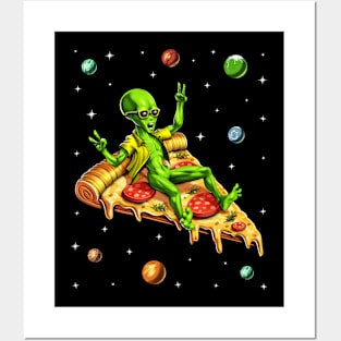 Alien Riding Pizza Posters and Art